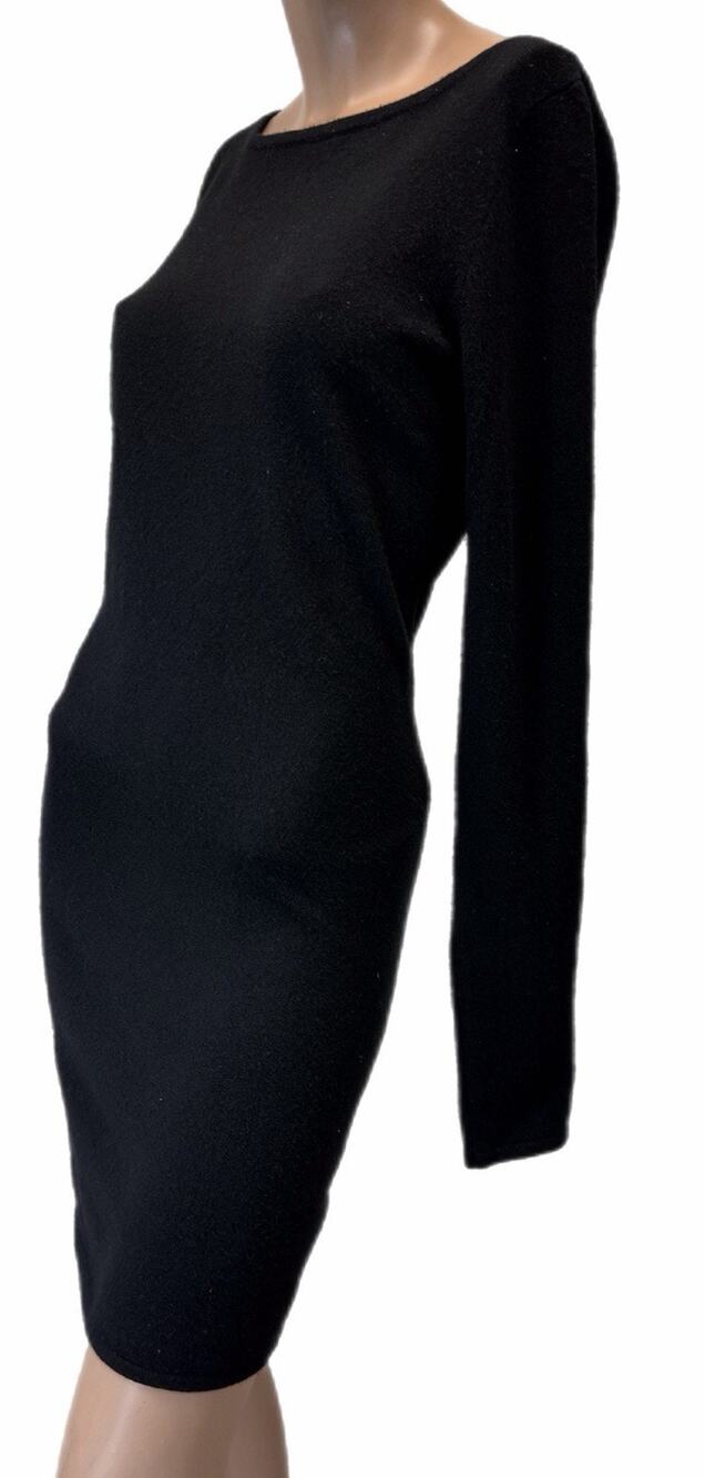 C.Z. Falconer Black Knit Sweater Dress Boat Neck Long Sleeve Bodycon Midi Small